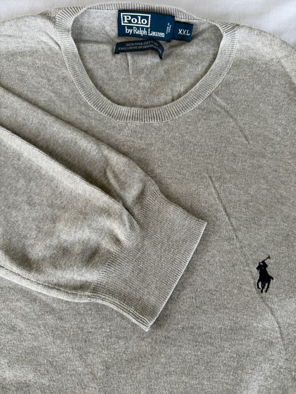 Polo Ralph Lauren Gray 100% Pima Cotton Crewneck Sweater XXL Preppy Ivy League